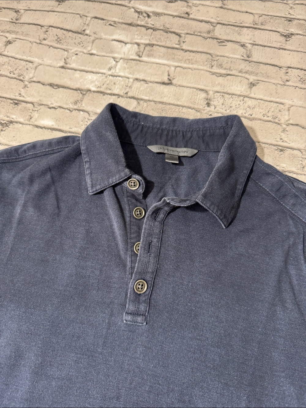 John Varvatos mens XS blue solid silk cotton blend polo shirt EUC - Picture 3 of 5